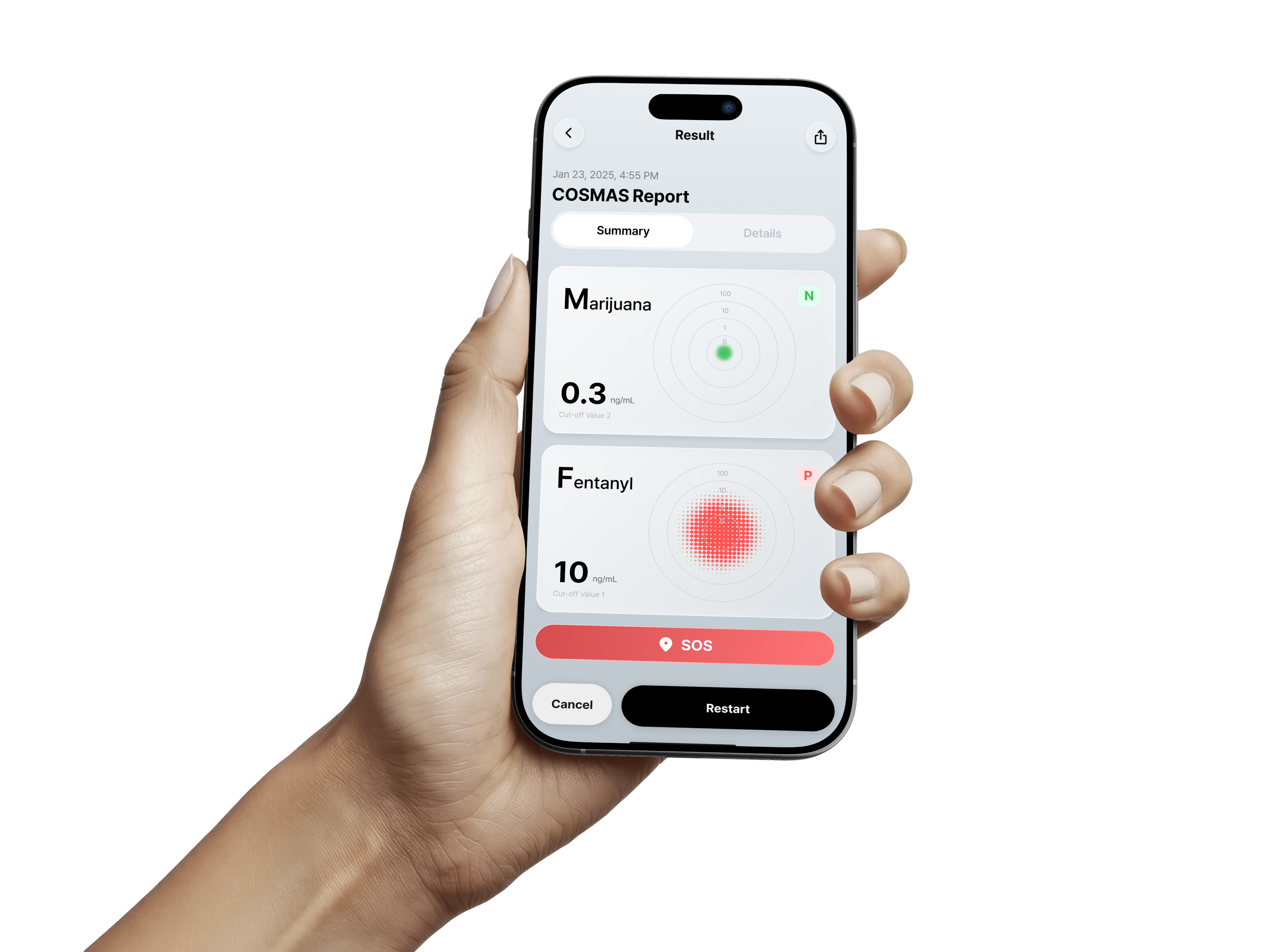 COSMAS digital diagnostic result displayed on a smartphone