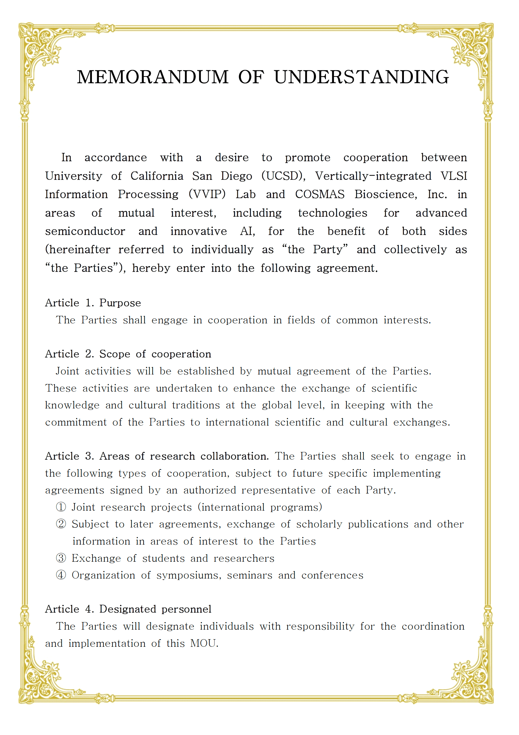 UCSD memorandum of understanding