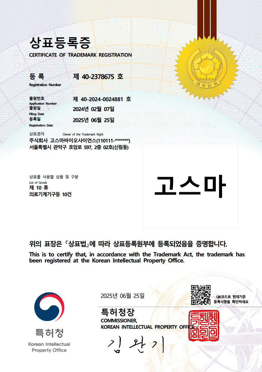 Trademark class 10 certificate